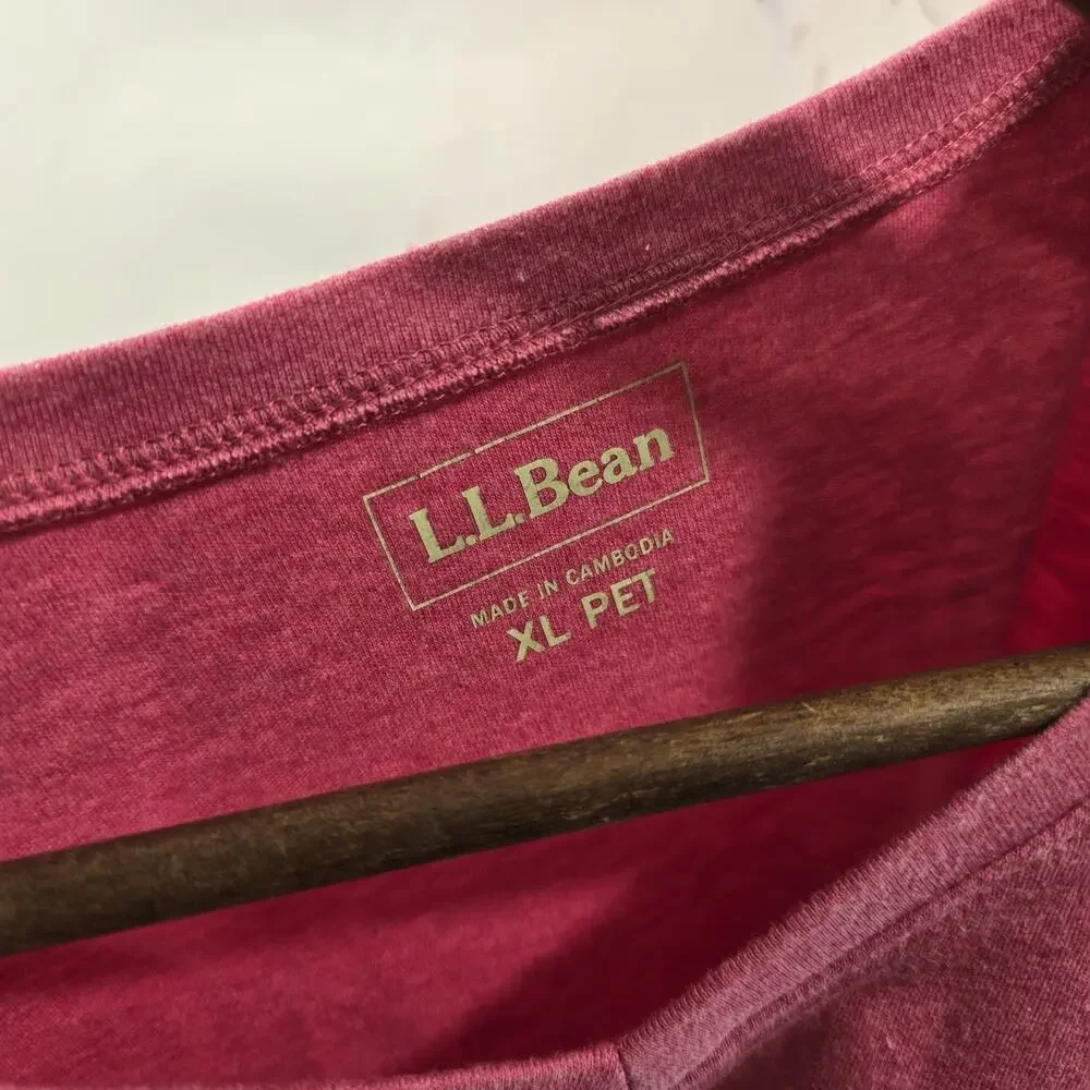 LL Bean Shirt Womens XL Petite P Pink Three Quarter Sleeve V Neck